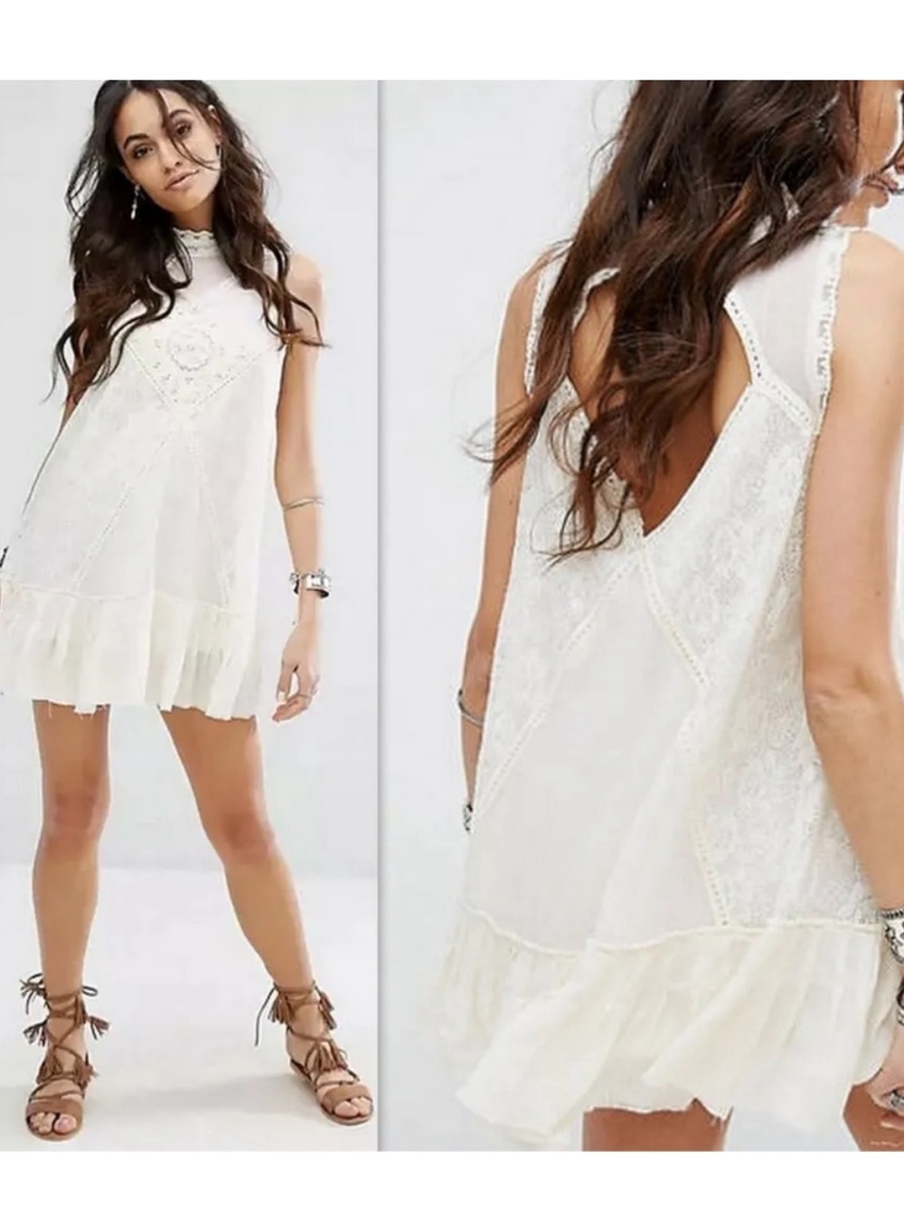 Free People one Angel lace cottagecore boho mini dress S